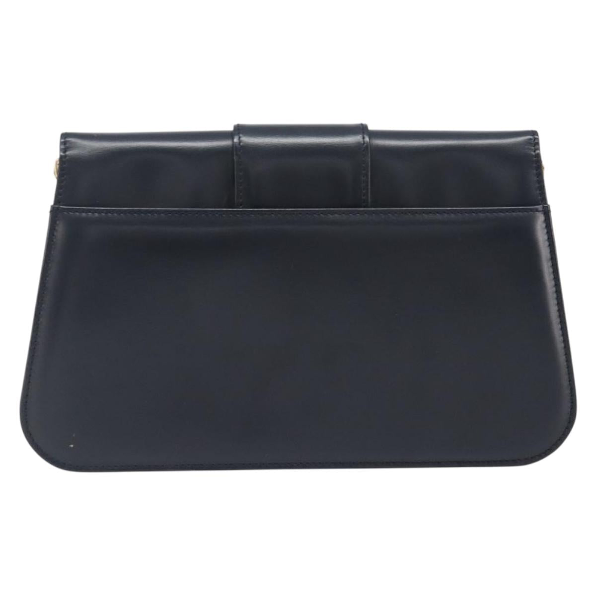 CARTIER Sapphire Line Chain Shoulder Bag Leather Navy Gold Auth 201887A