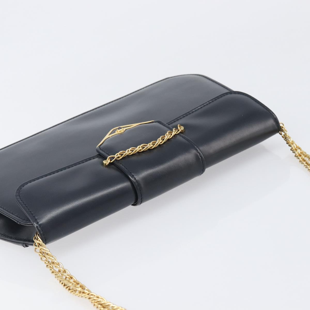 CARTIER Sapphire Line Chain Shoulder Bag Leather Navy Gold Auth 201887A