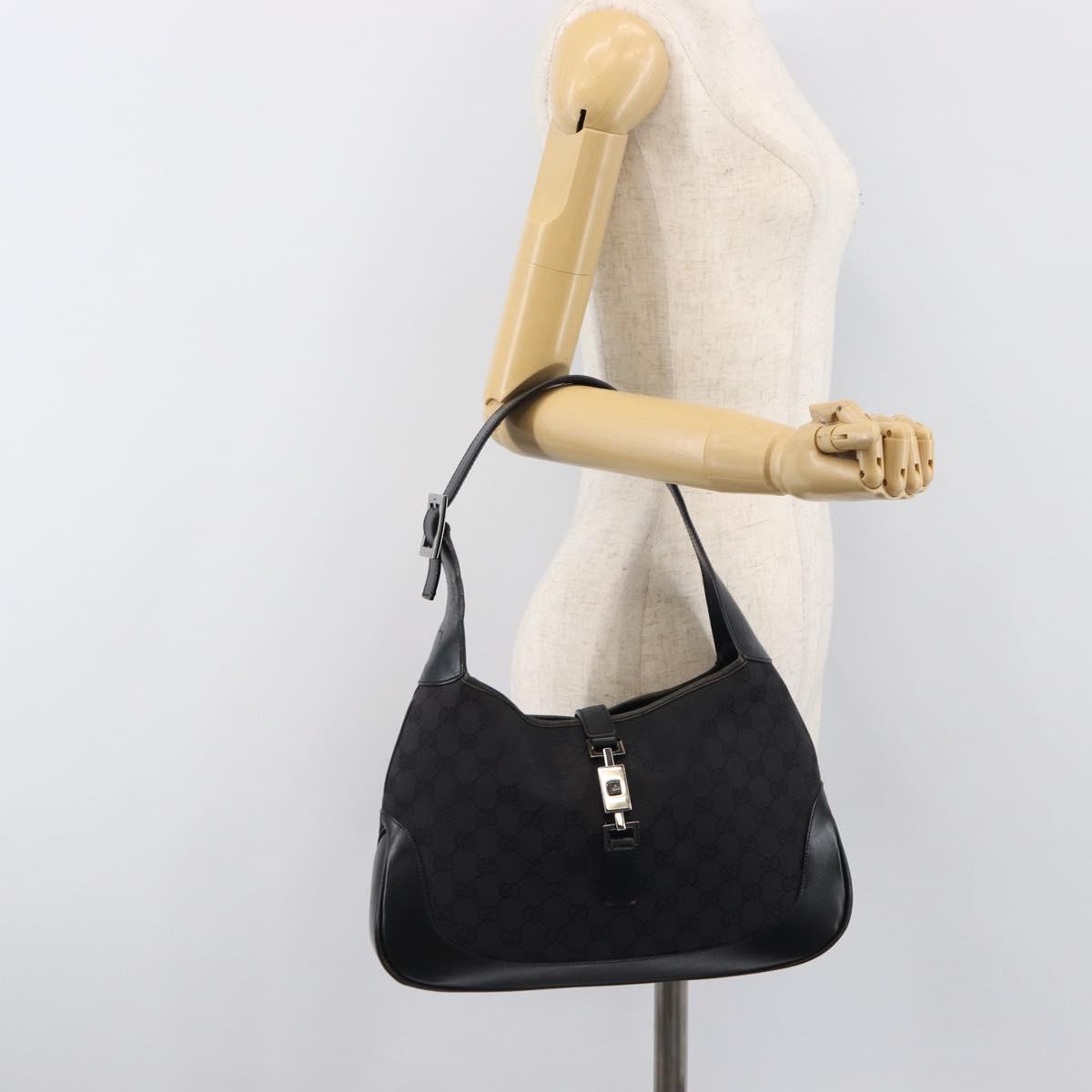 GUCCI GG Canvas Jackie Shoulder Bag Black Silver 001 3306 Auth 201888