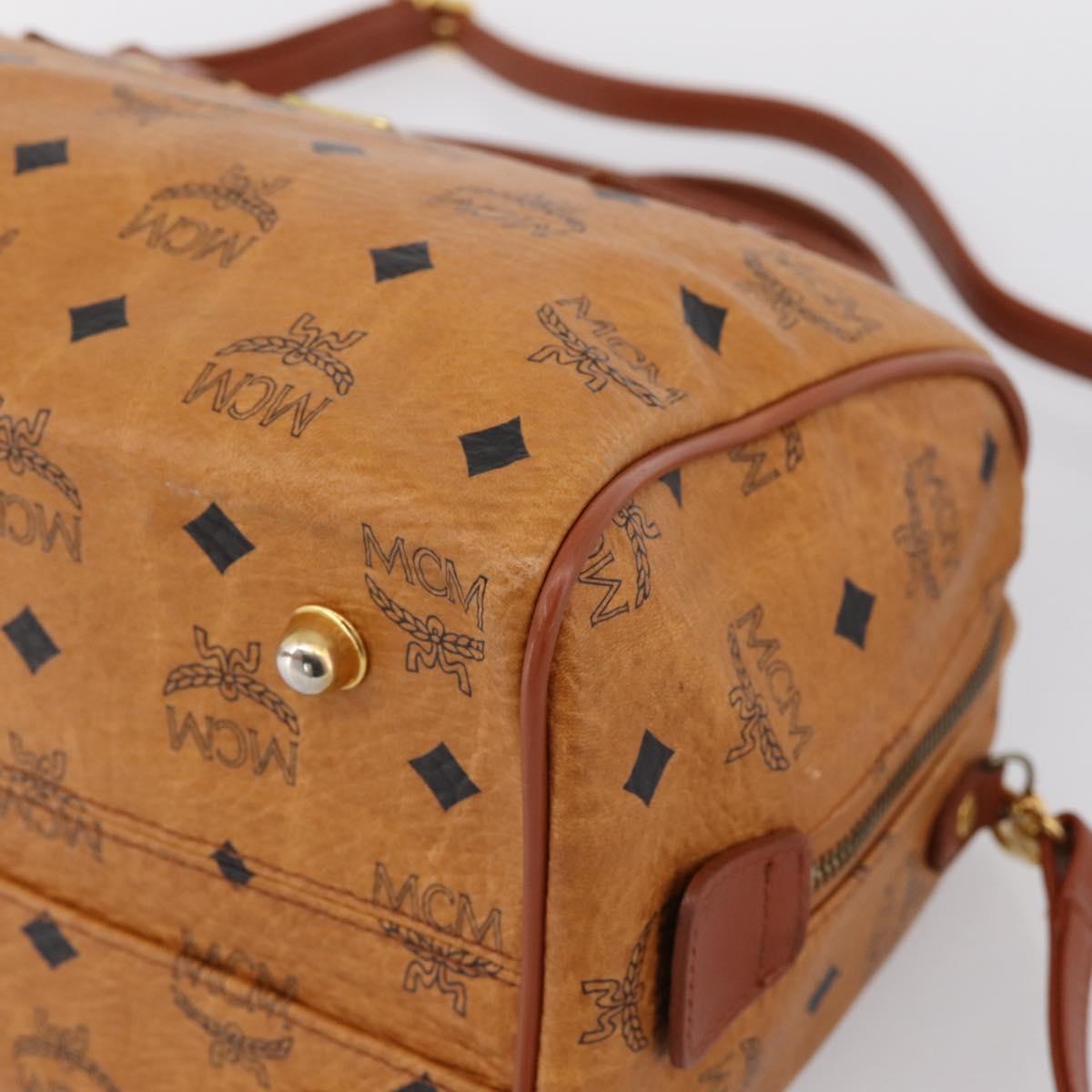 MCM Logogram Vicetos Boston Bag PVC Leather 2way Brown Gold Auth 201891A