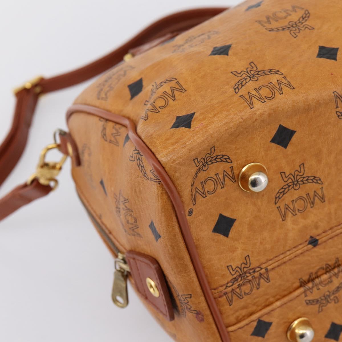 MCM Logogram Vicetos Boston Bag PVC Leather 2way Brown Gold Auth 201891A