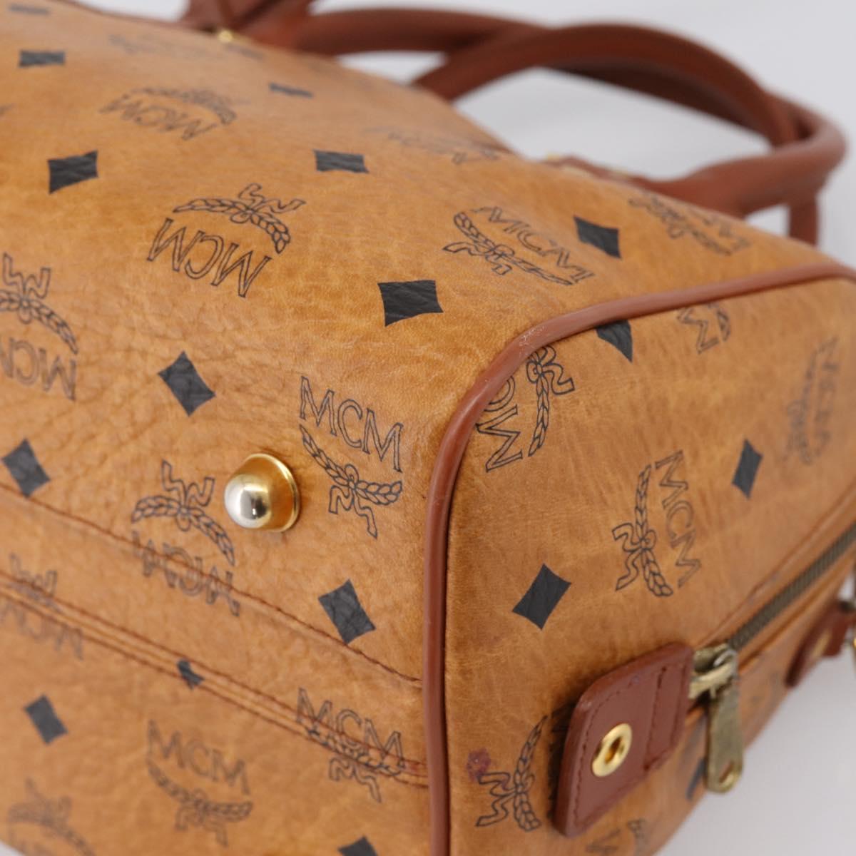 MCM Logogram Vicetos Boston Bag PVC Leather 2way Brown Gold Auth 201891A