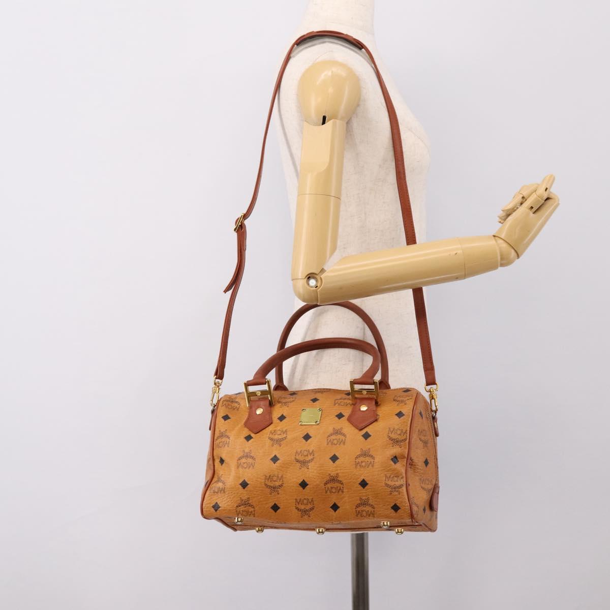 MCM Logogram Vicetos Boston Bag PVC Leather 2way Brown Gold Auth 201891A