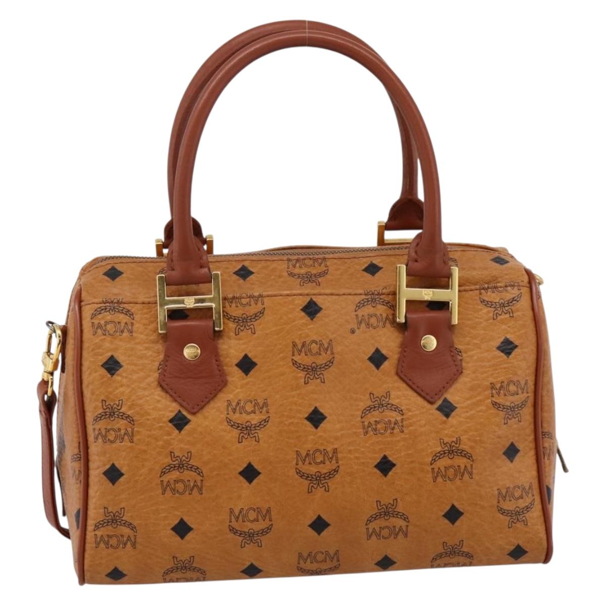 MCM Logogram Vicetos Boston Bag PVC Leather 2way Brown Gold Auth 201891A