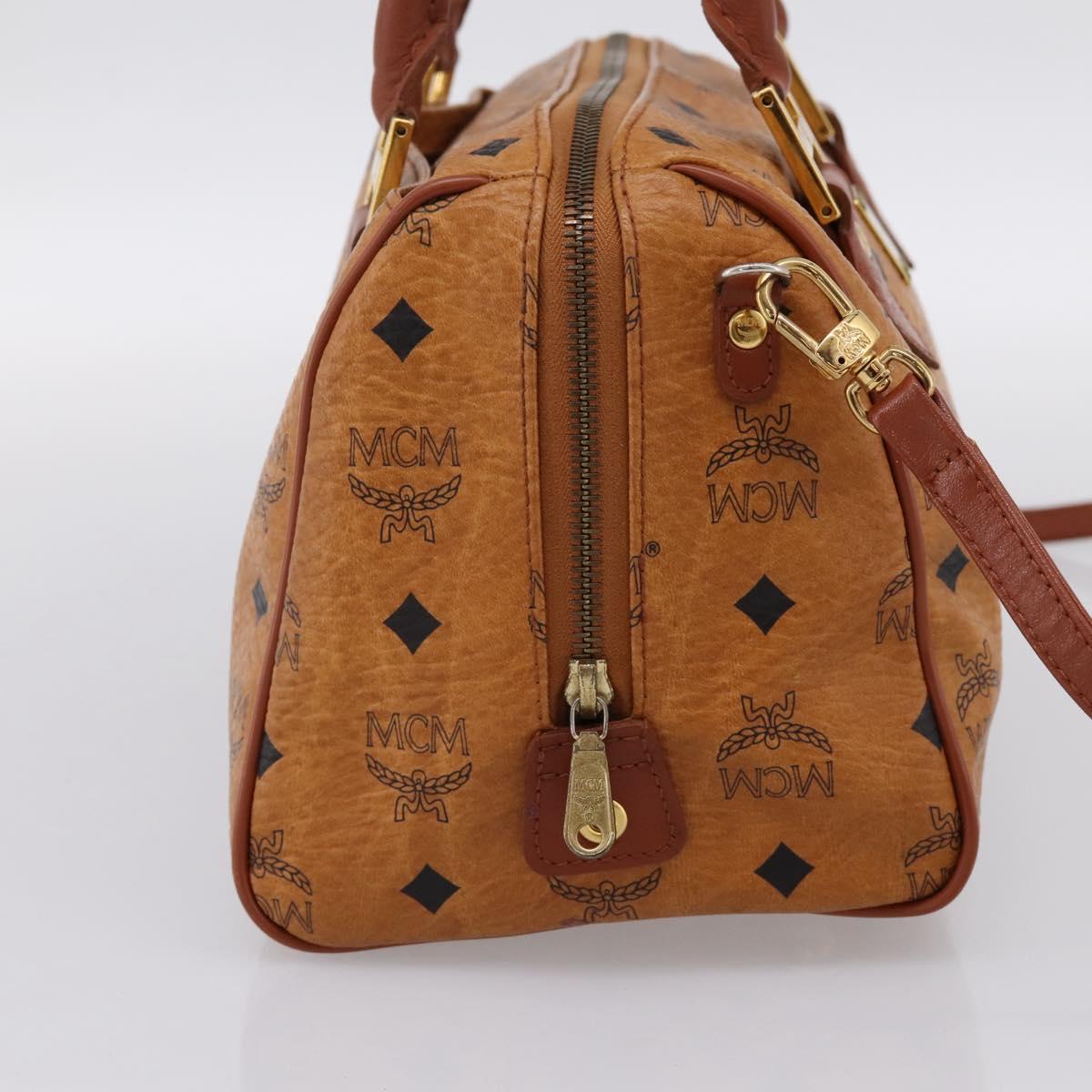 MCM Logogram Vicetos Boston Bag PVC Leather 2way Brown Gold Auth 201891A