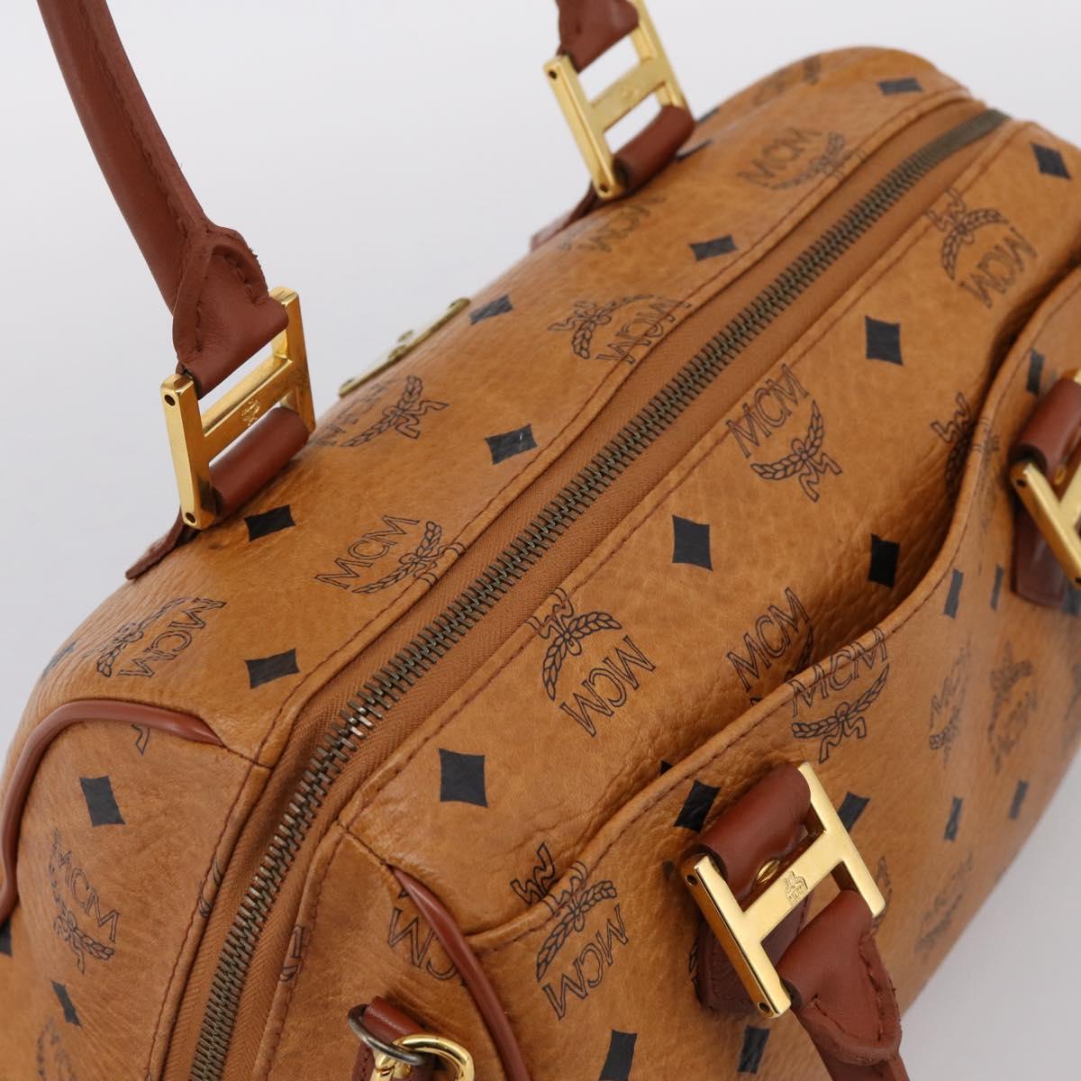 MCM Logogram Vicetos Boston Bag PVC Leather 2way Brown Gold Auth 201891A