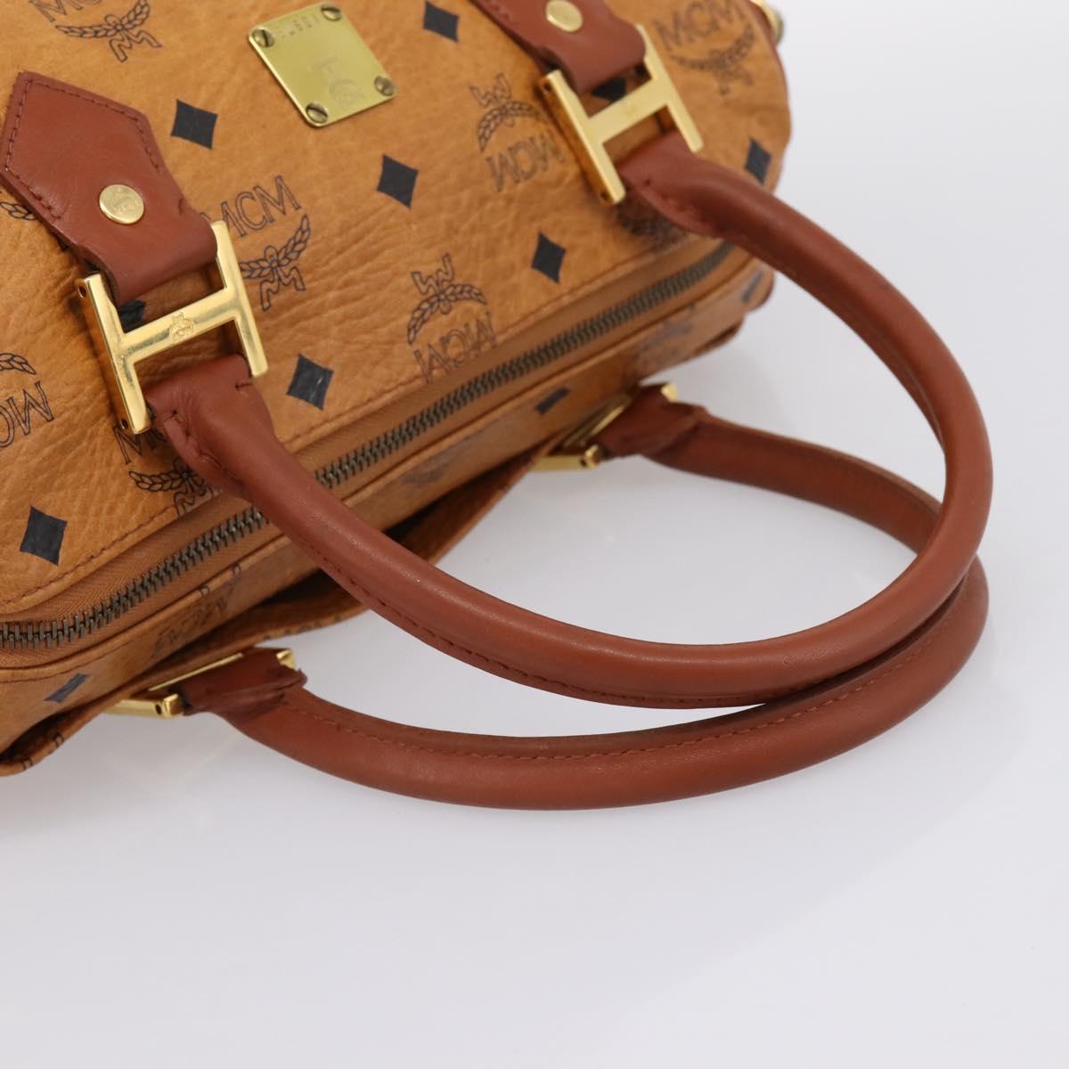 MCM Logogram Vicetos Boston Bag PVC Leather 2way Brown Gold Auth 201891A