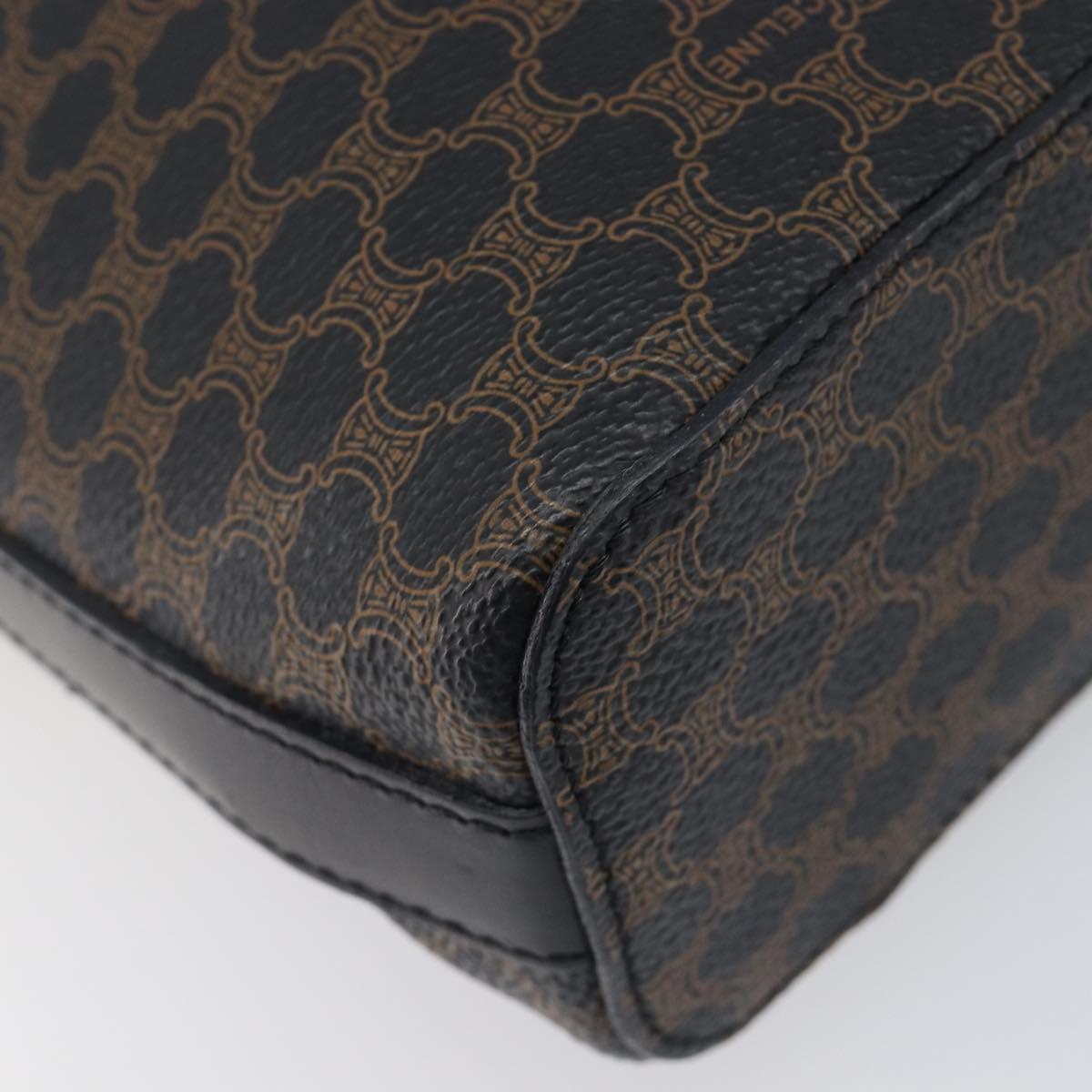 CELINE Circle Macadam Canvas Hand Bag PVC 2way Black Gold Auth 201894
