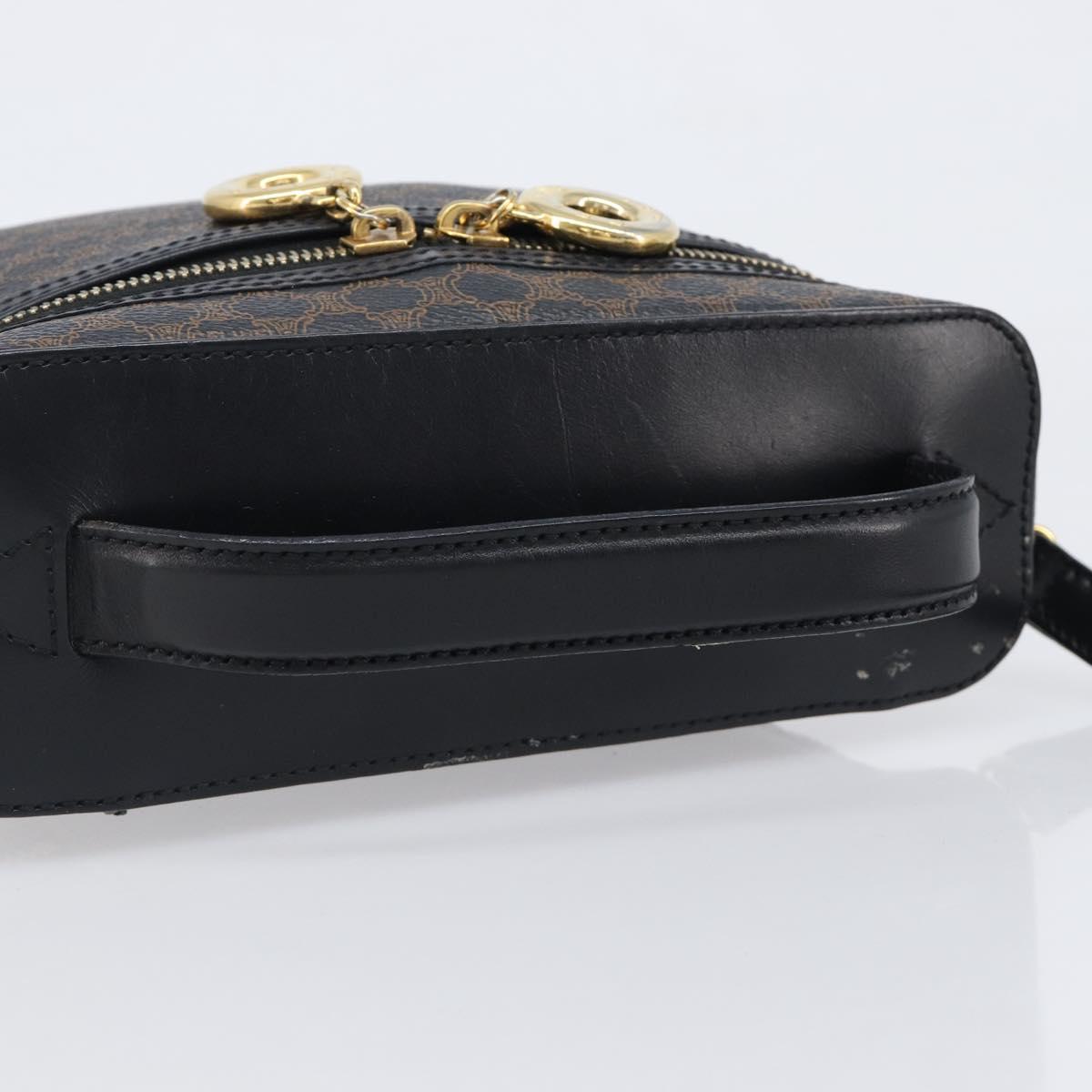 CELINE Circle Macadam Canvas Hand Bag PVC 2way Black Gold Auth 201894