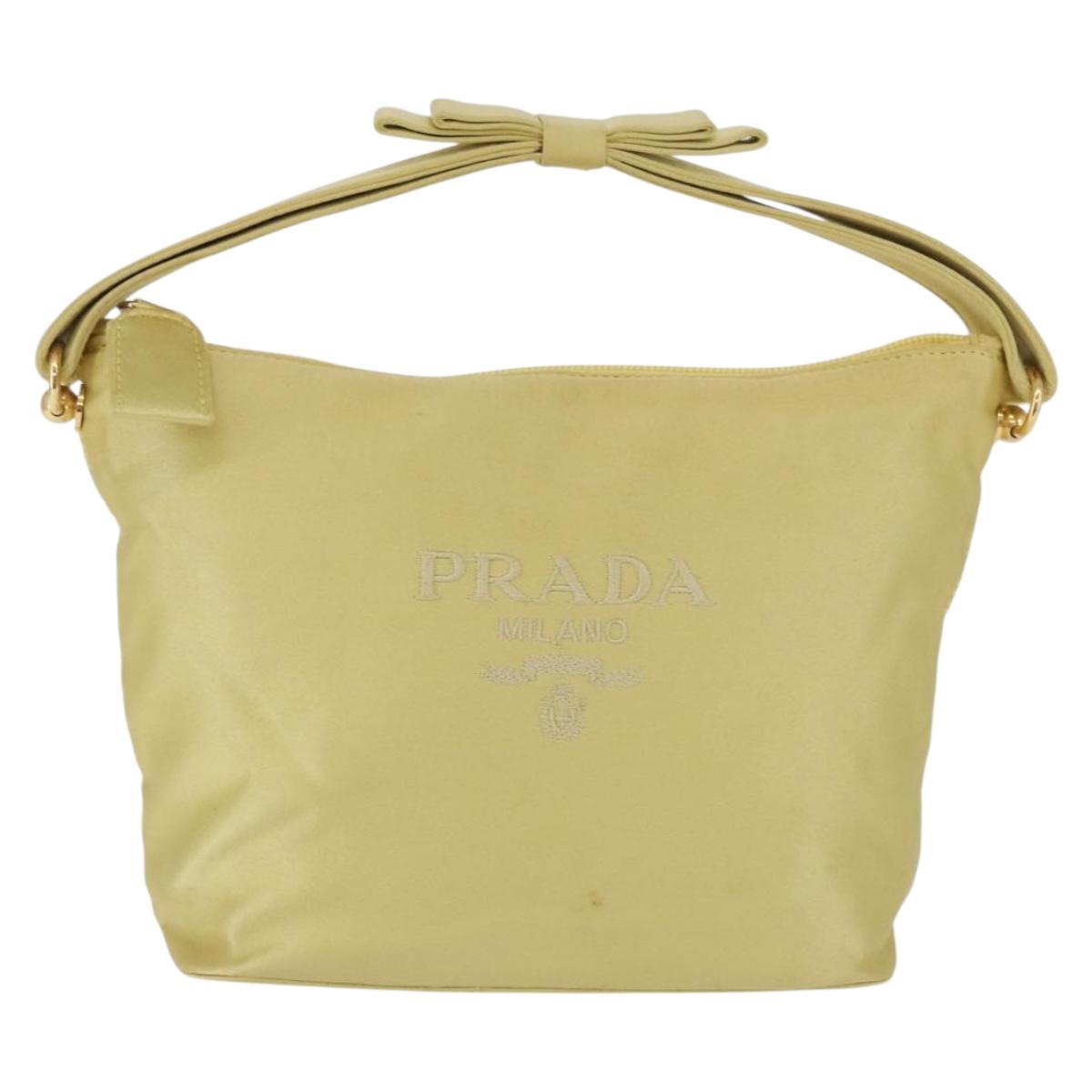 PRADA Hand Pouch Satin Yellow Gold Auth 201895