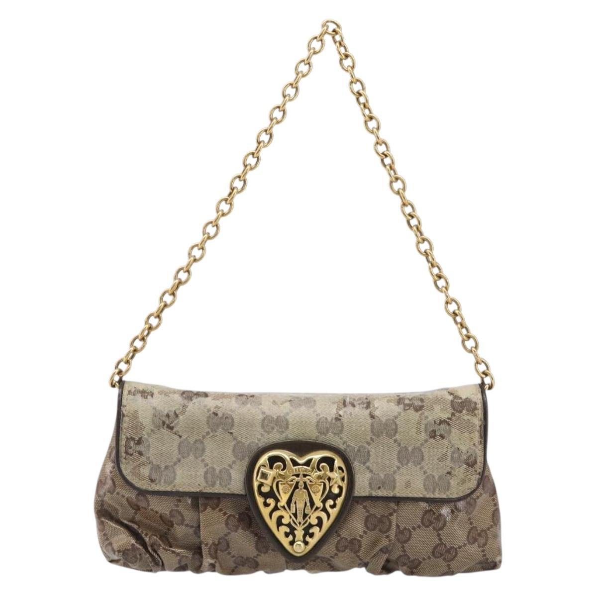GUCCI GG Crystal Histeria Bag Coated Canvas Beige Gold 208710 Auth 201897