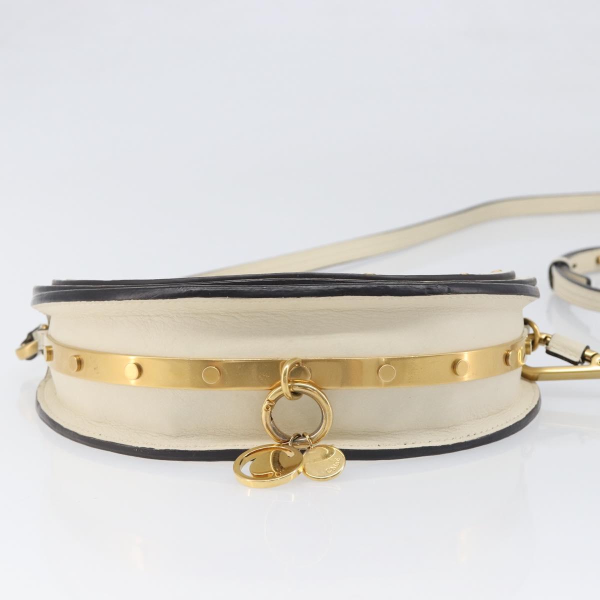 Chloe Nile Minaudière Hand Bag Leather 2way White Gold Auth 201900A