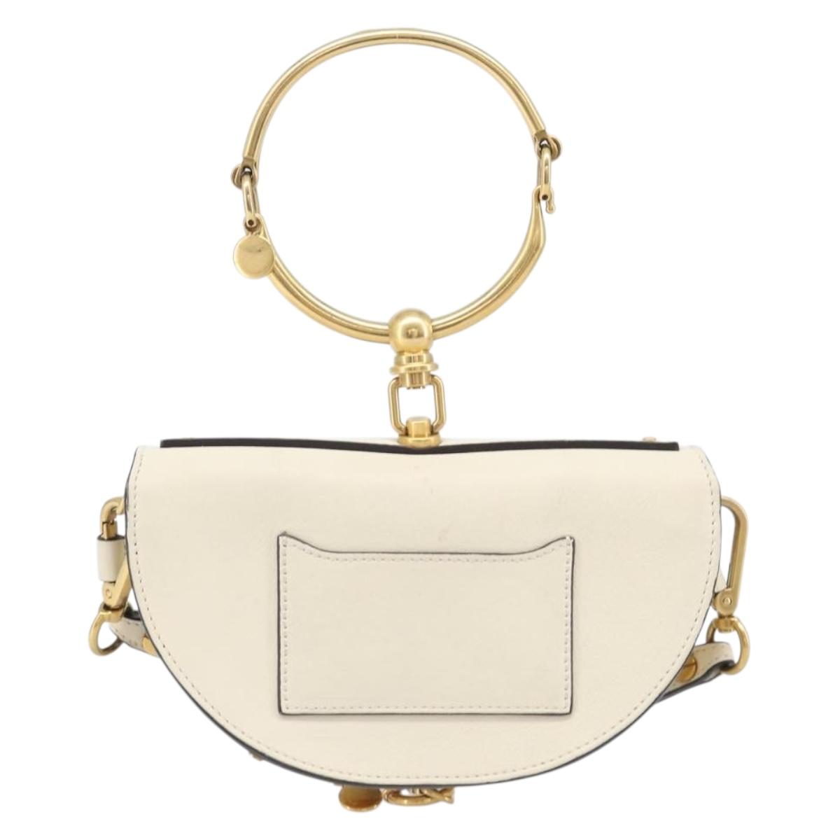 Chloe Nile Minaudière Hand Bag Leather 2way White Gold Auth 201900A