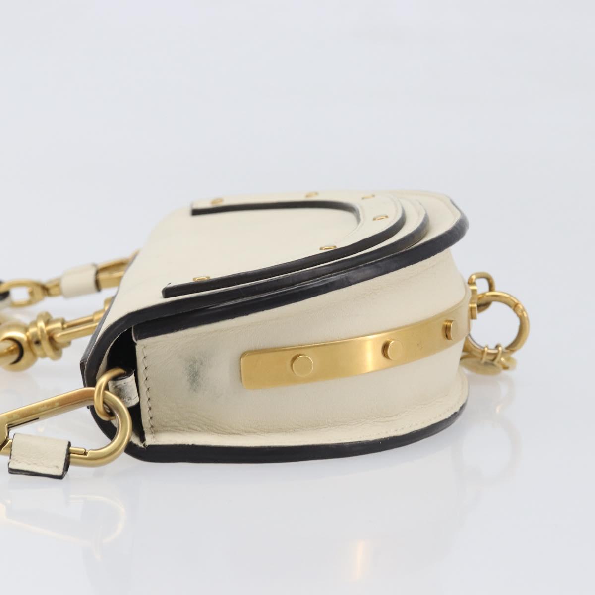 Chloe Nile Minaudière Hand Bag Leather 2way White Gold Auth 201900A