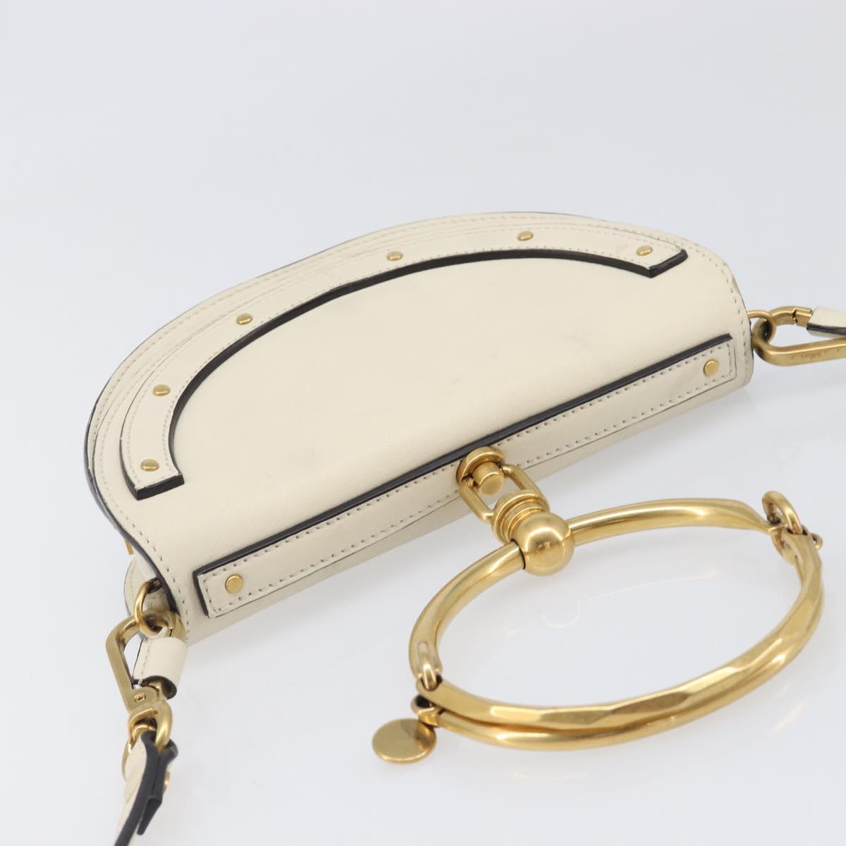 Chloe Nile Minaudière Hand Bag Leather 2way White Gold Auth 201900A