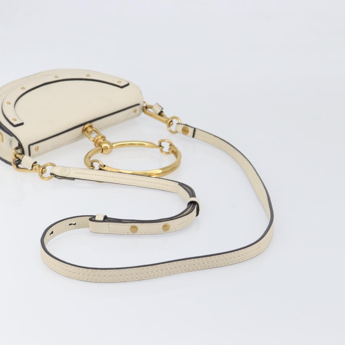 Chloe Nile Minaudière Hand Bag Leather 2way White Gold Auth 201900A