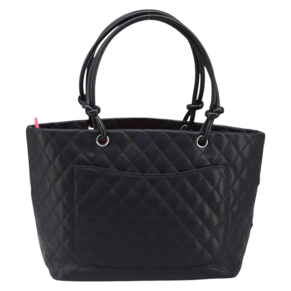 CHANEL Cambon Line Matelasse Tote Bag Leather Black Silver CC Auth 201902V