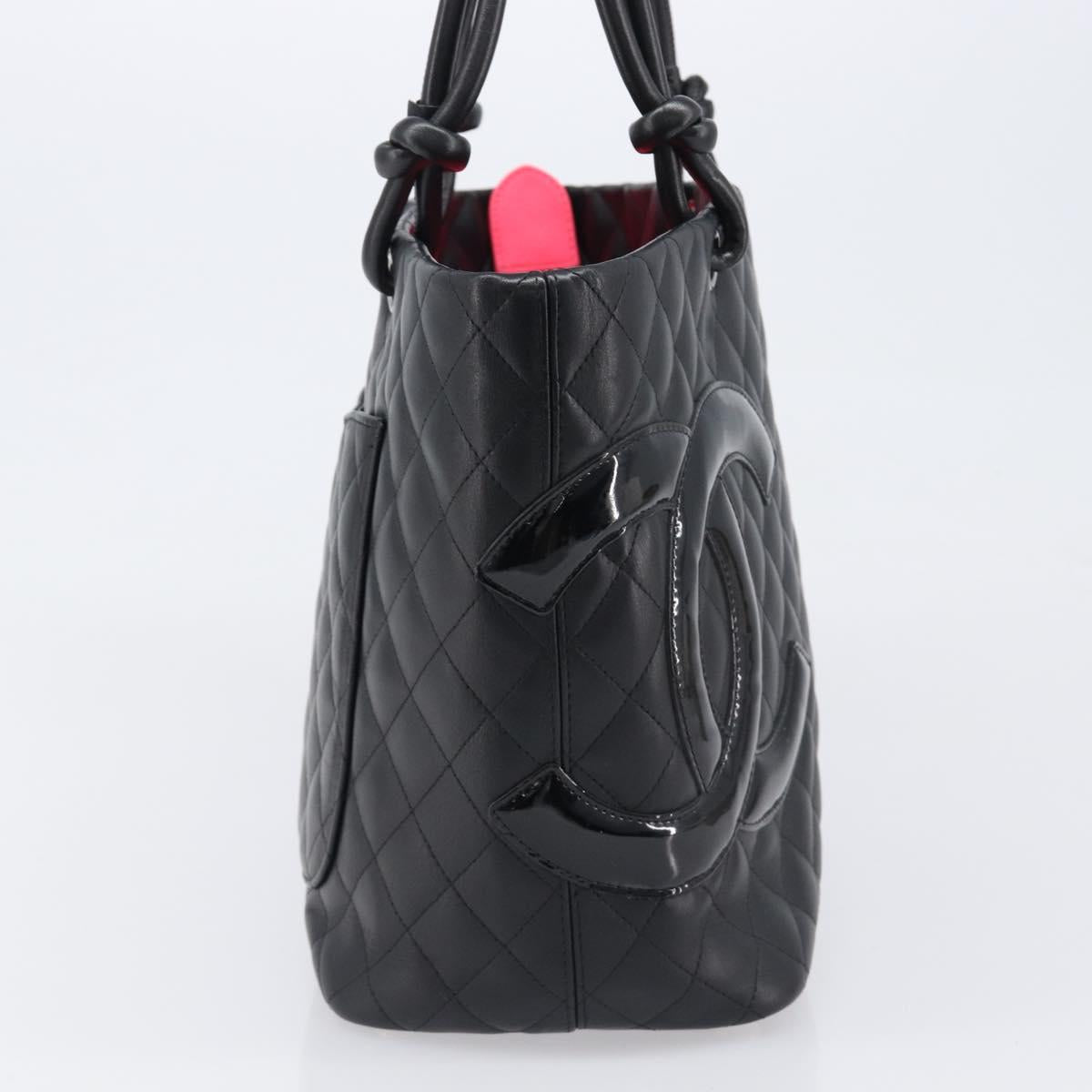 CHANEL Cambon Line Matelasse Tote Bag Leather Black Silver CC Auth 201902V