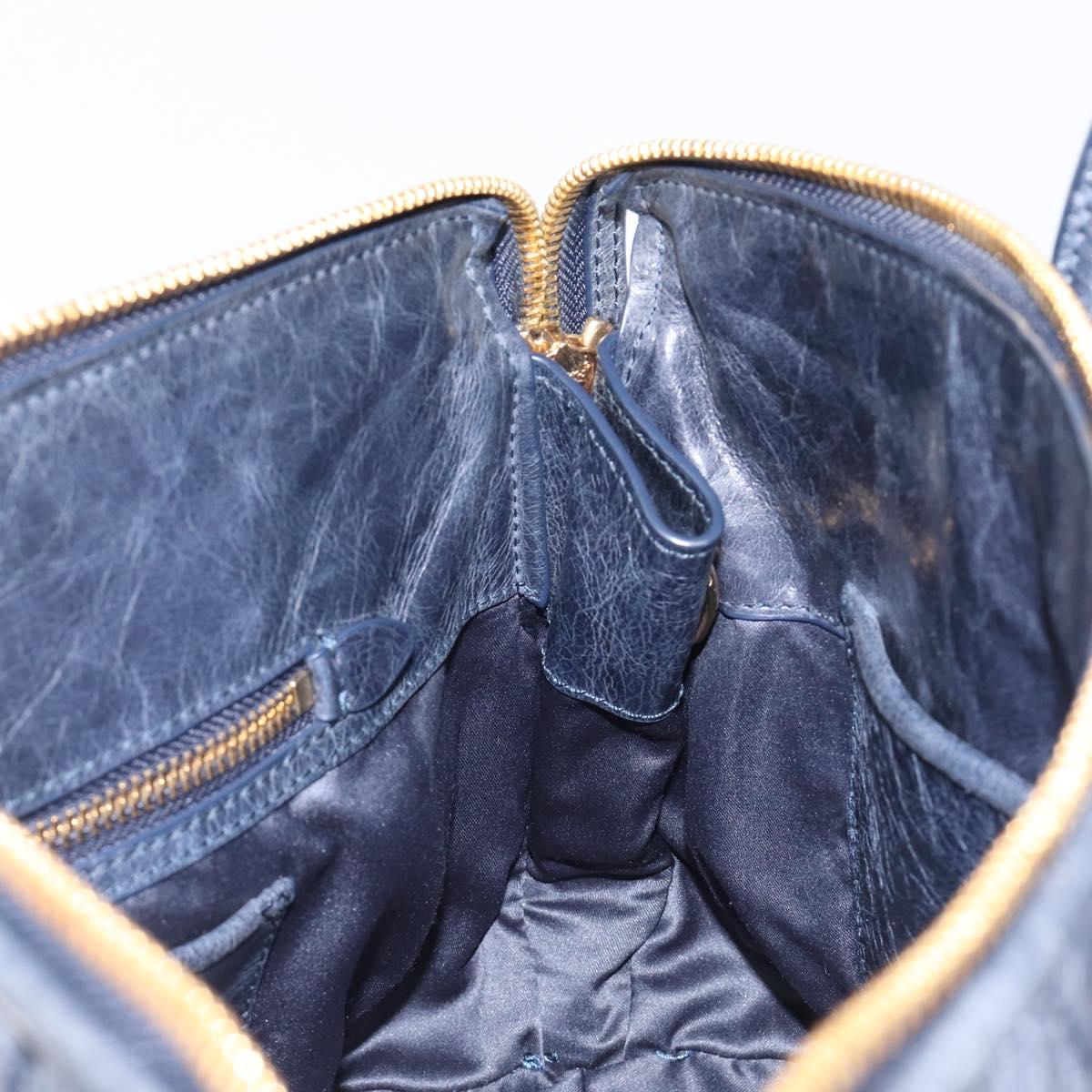 Miu Miu Matelasse Hand Bag Leather Navy Gold Auth 201903V