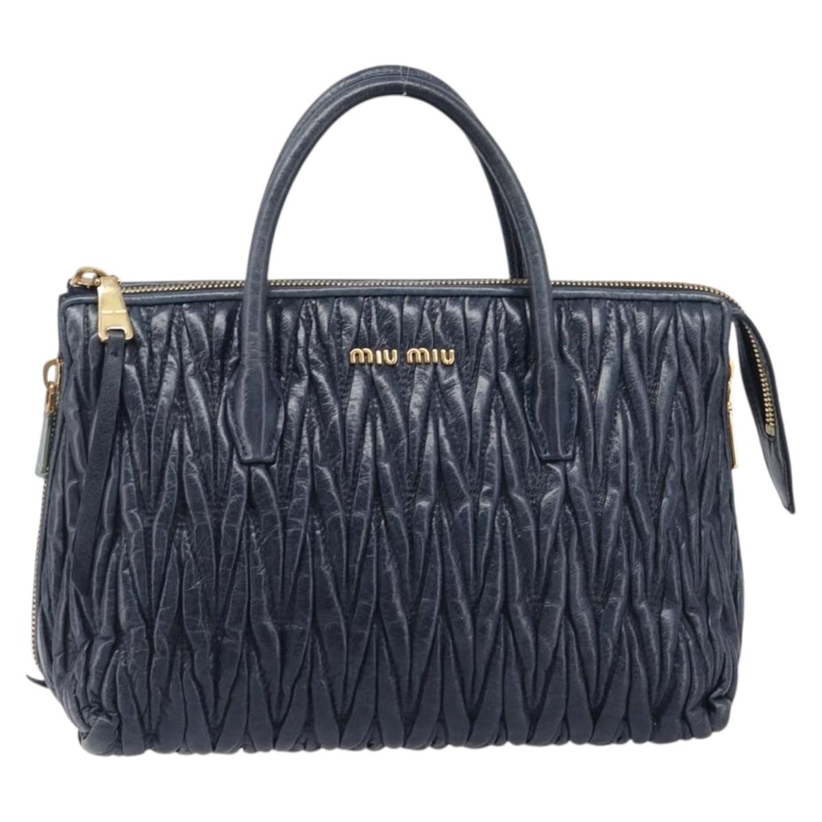 Miu Miu Matelasse Hand Bag Leather Navy Gold Auth 201903V