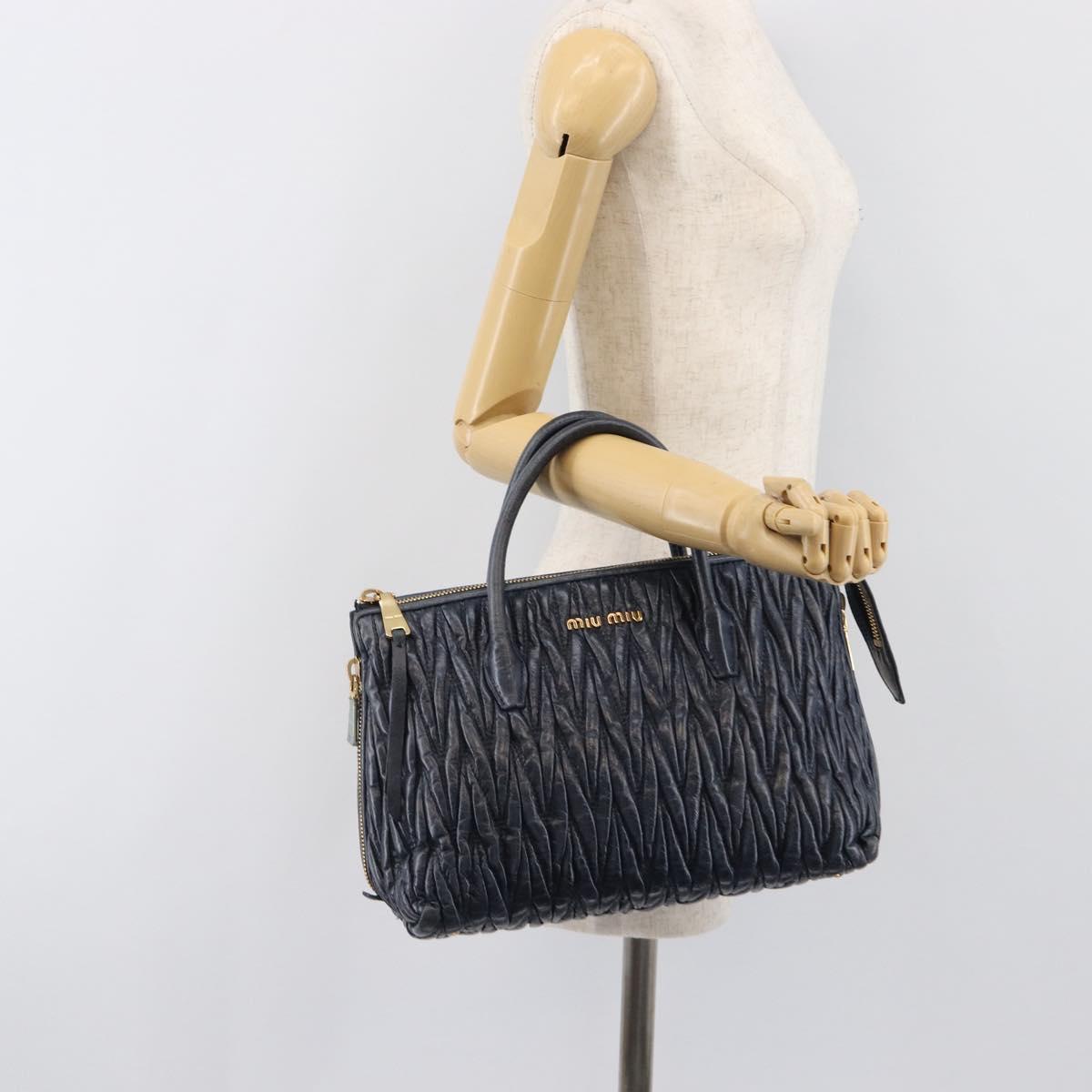 Miu Miu Matelasse Hand Bag Leather Navy Gold Auth 201903V
