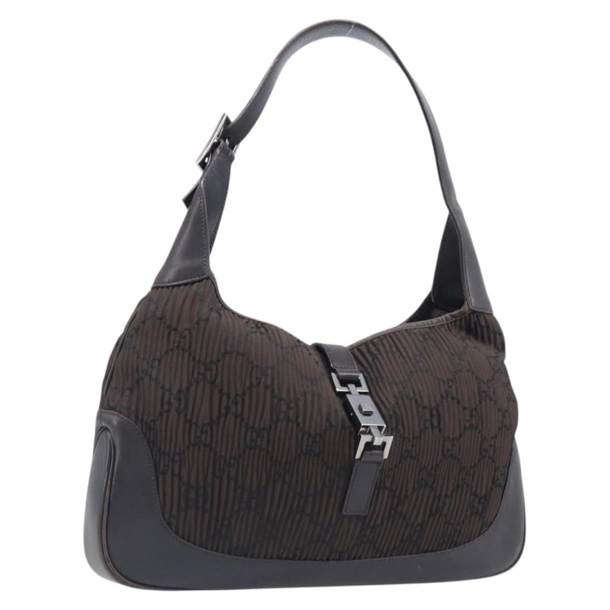 GUCCI GG Canvas Jackie Hand Bag Nylon Leather Brown Silver 001 3306 Auth 201905A