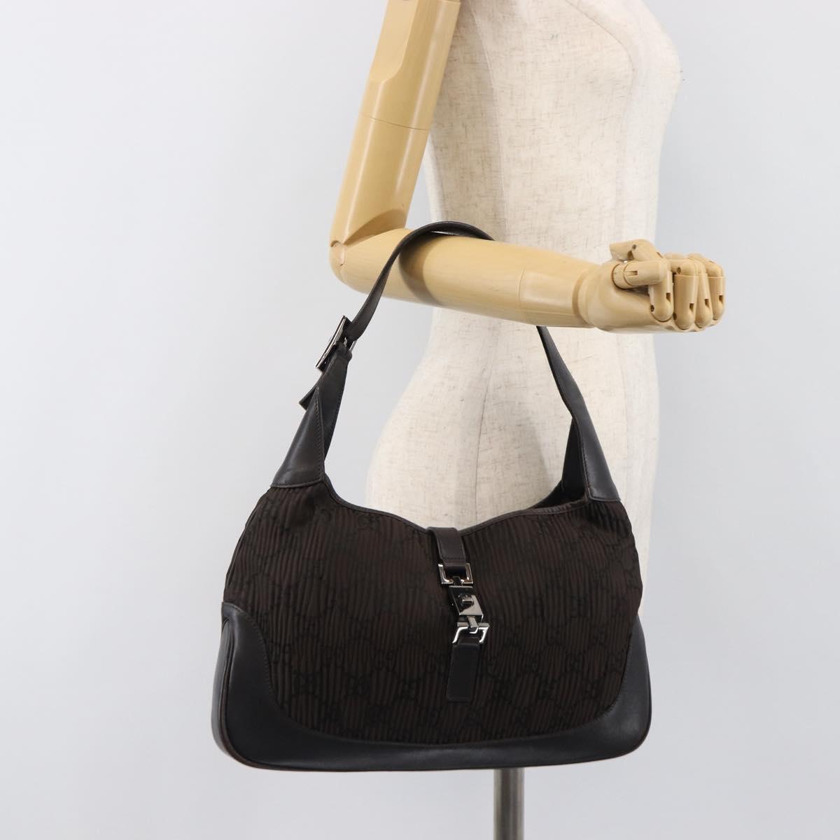 GUCCI GG Canvas Jackie Hand Bag Nylon Leather Brown Silver 001 3306 Auth 201905A