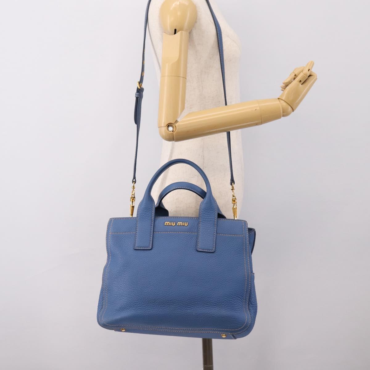 Miu Miu Hand Bag Vittero Dino Leather 2way Blue Gold Auth 201907V