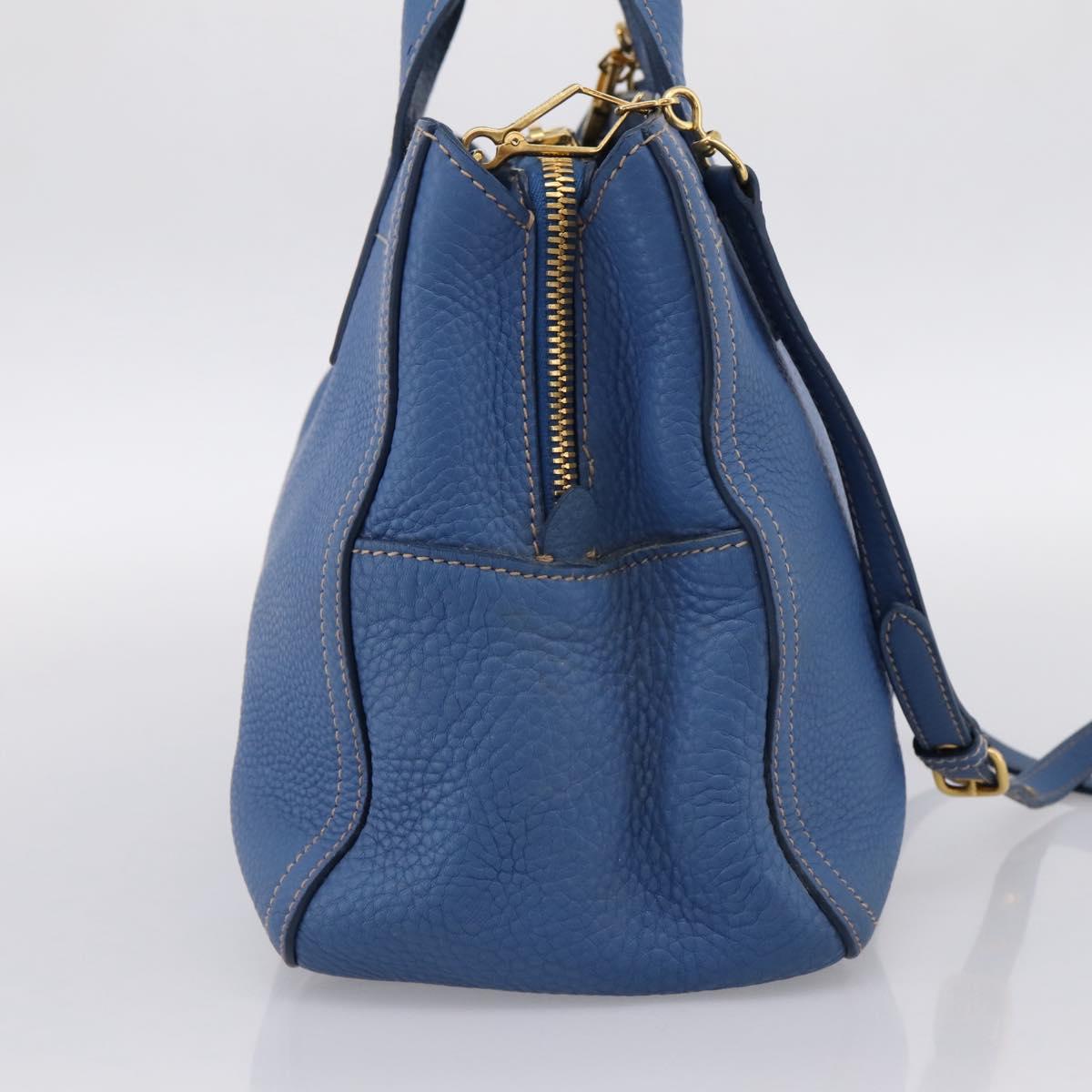 Miu Miu Hand Bag Vittero Dino Leather 2way Blue Gold Auth 201907V