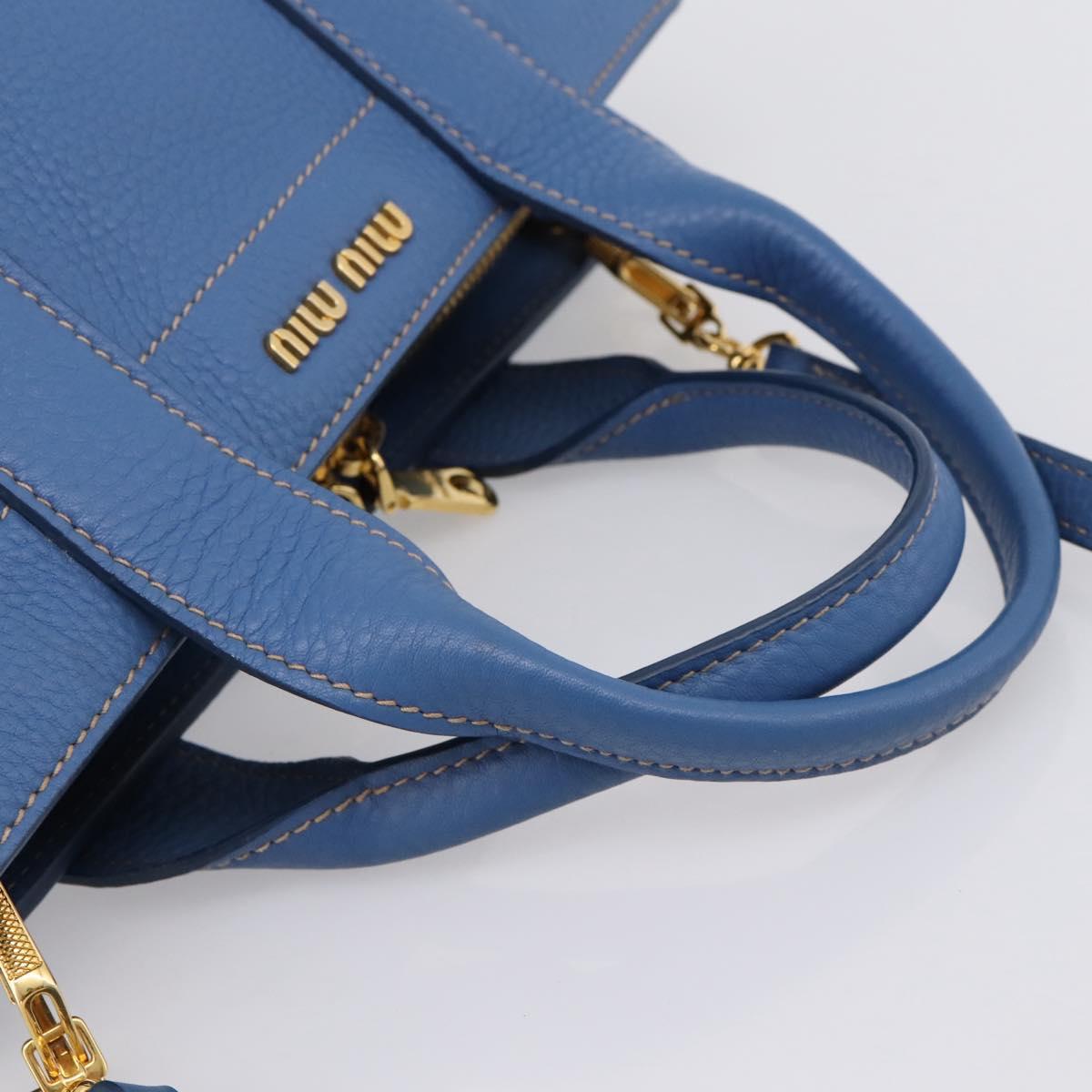 Miu Miu Hand Bag Vittero Dino Leather 2way Blue Gold Auth 201907V
