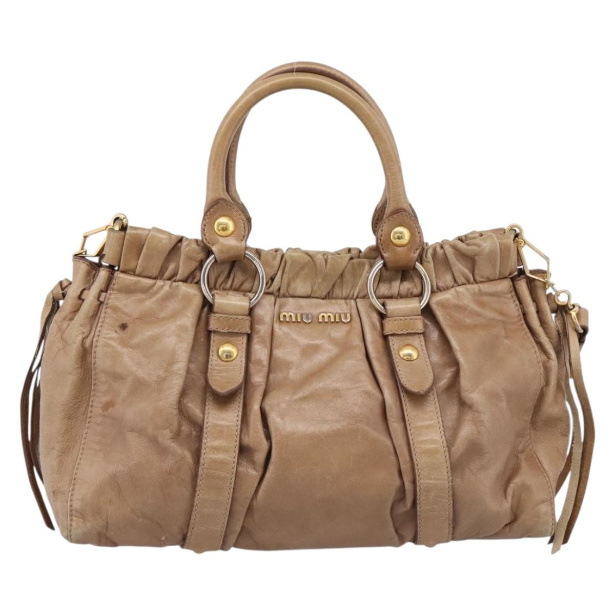Miu Miu Hand Bag Vitellolux 2way Brown Gold Auth 201908