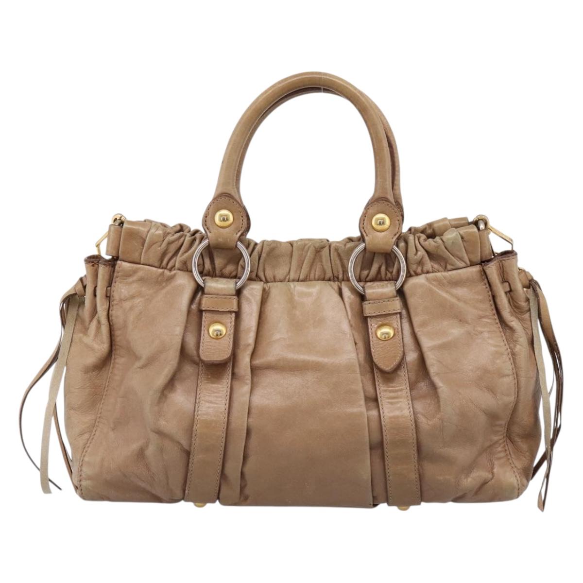 Miu Miu Hand Bag Vitellolux 2way Brown Gold Auth 201908