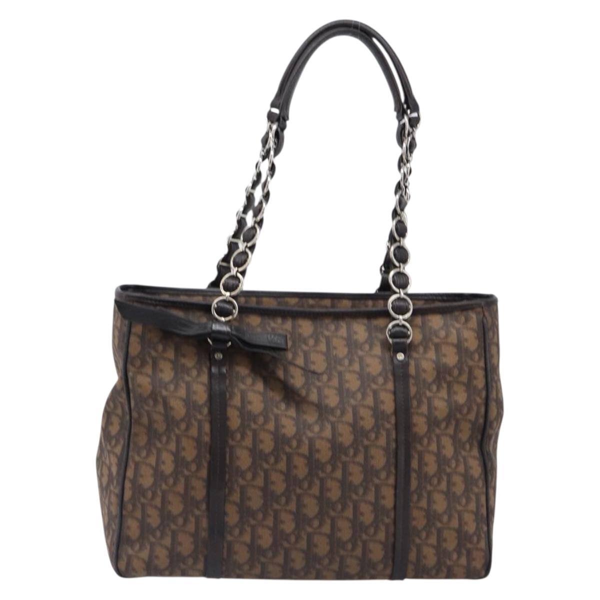 Christian Dior Trotter Canvas Chain Bag PVC Romantic Brown Silver Auth 201909V