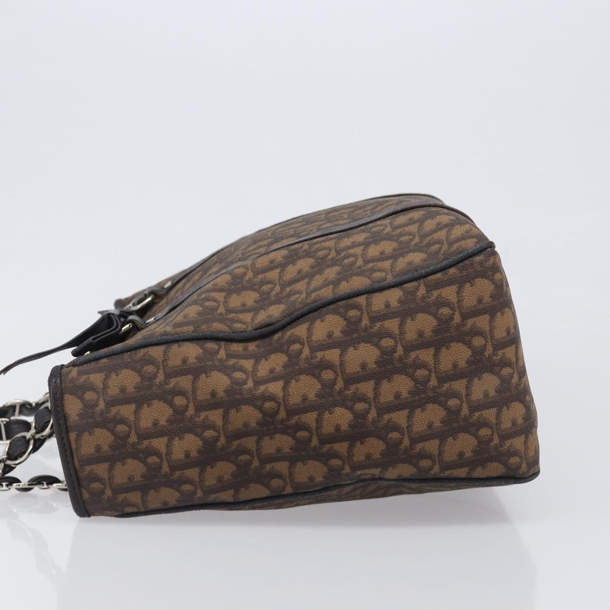 Christian Dior Trotter Canvas Chain Bag PVC Romantic Brown Silver Auth 201909V