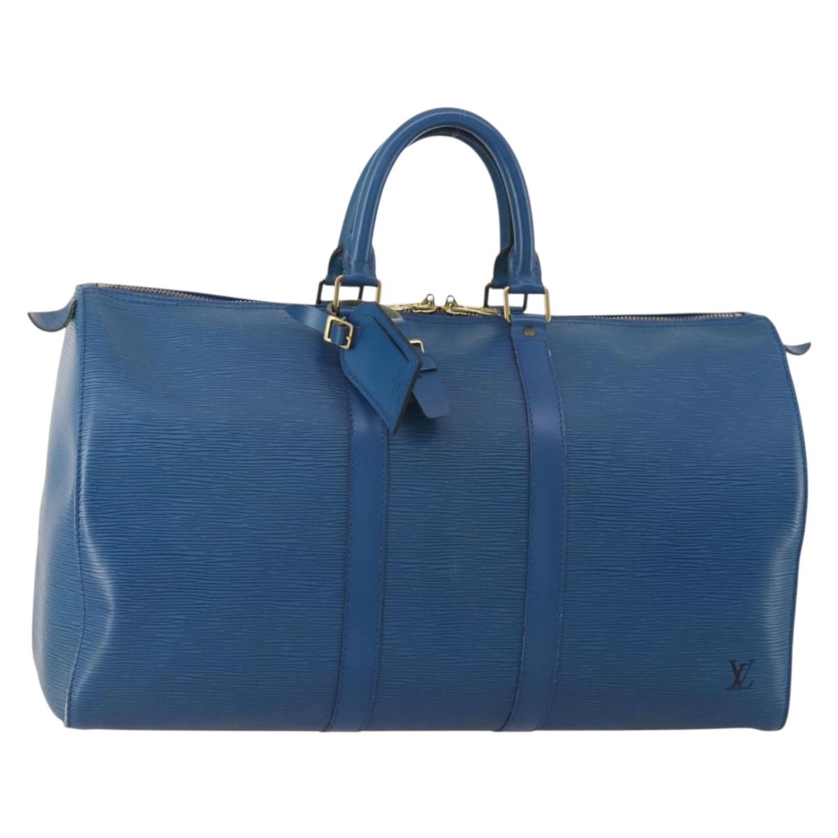LOUIS VUITTON Epi Keepall 45 Boston Bag Blue M42975 LV Auth 201910