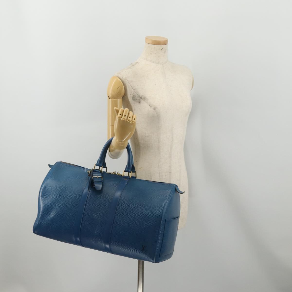 LOUIS VUITTON Epi Keepall 45 Boston Bag Blue M42975 LV Auth 201910