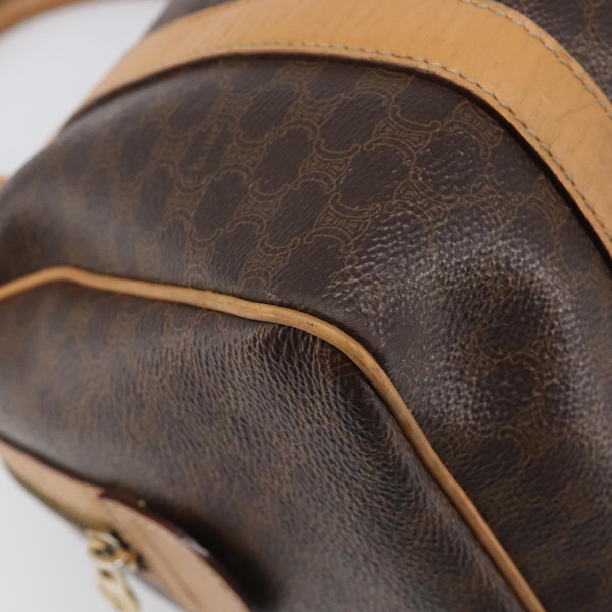 CELINE Macadam Canvas Boston Bag PVC Leather Brown Gold Auth 201911