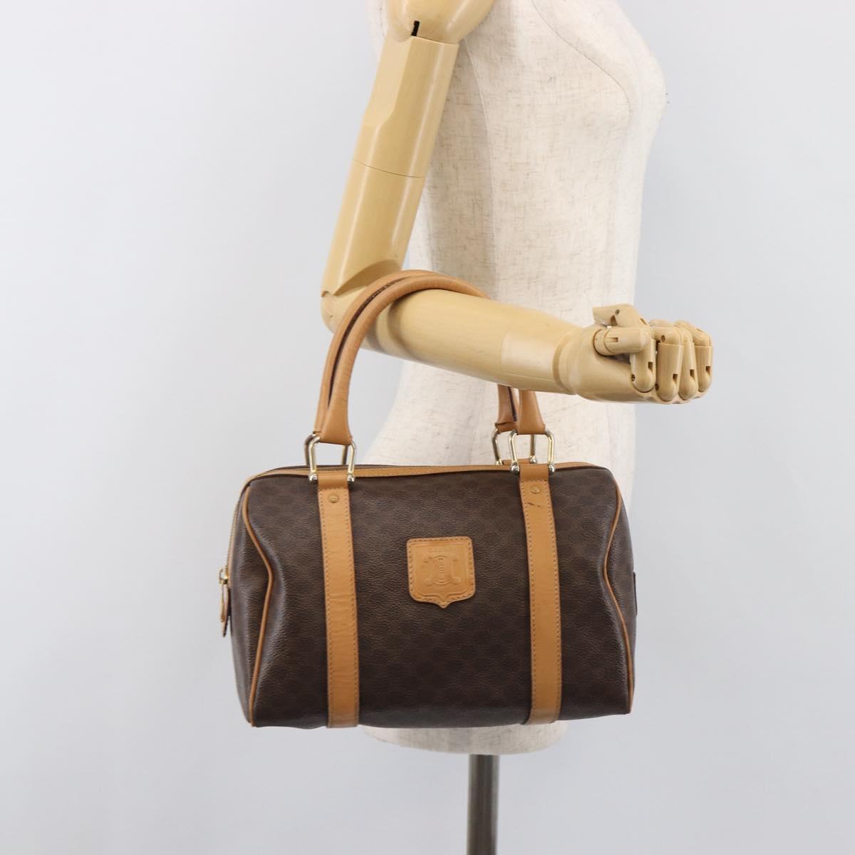 CELINE Macadam Canvas Boston Bag PVC Leather Brown Gold Auth 201911