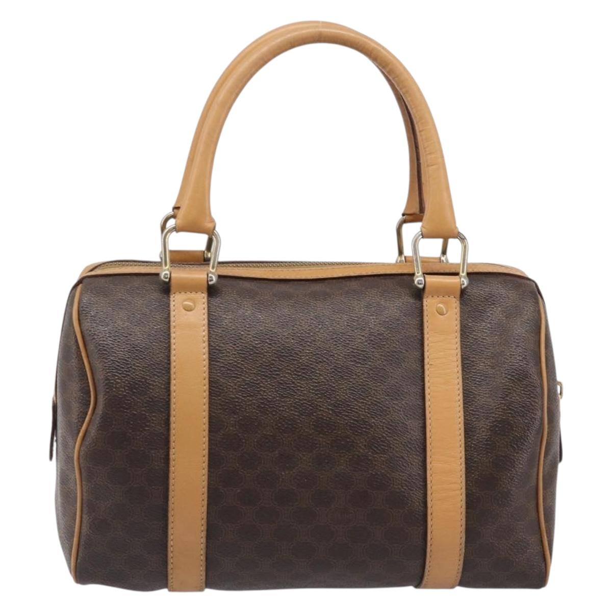 CELINE Macadam Canvas Boston Bag PVC Leather Brown Gold Auth 201911