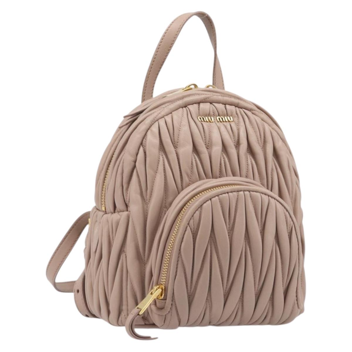 Miu Miu Matelasse Backpack Leather Pink Gold Auth 201912V