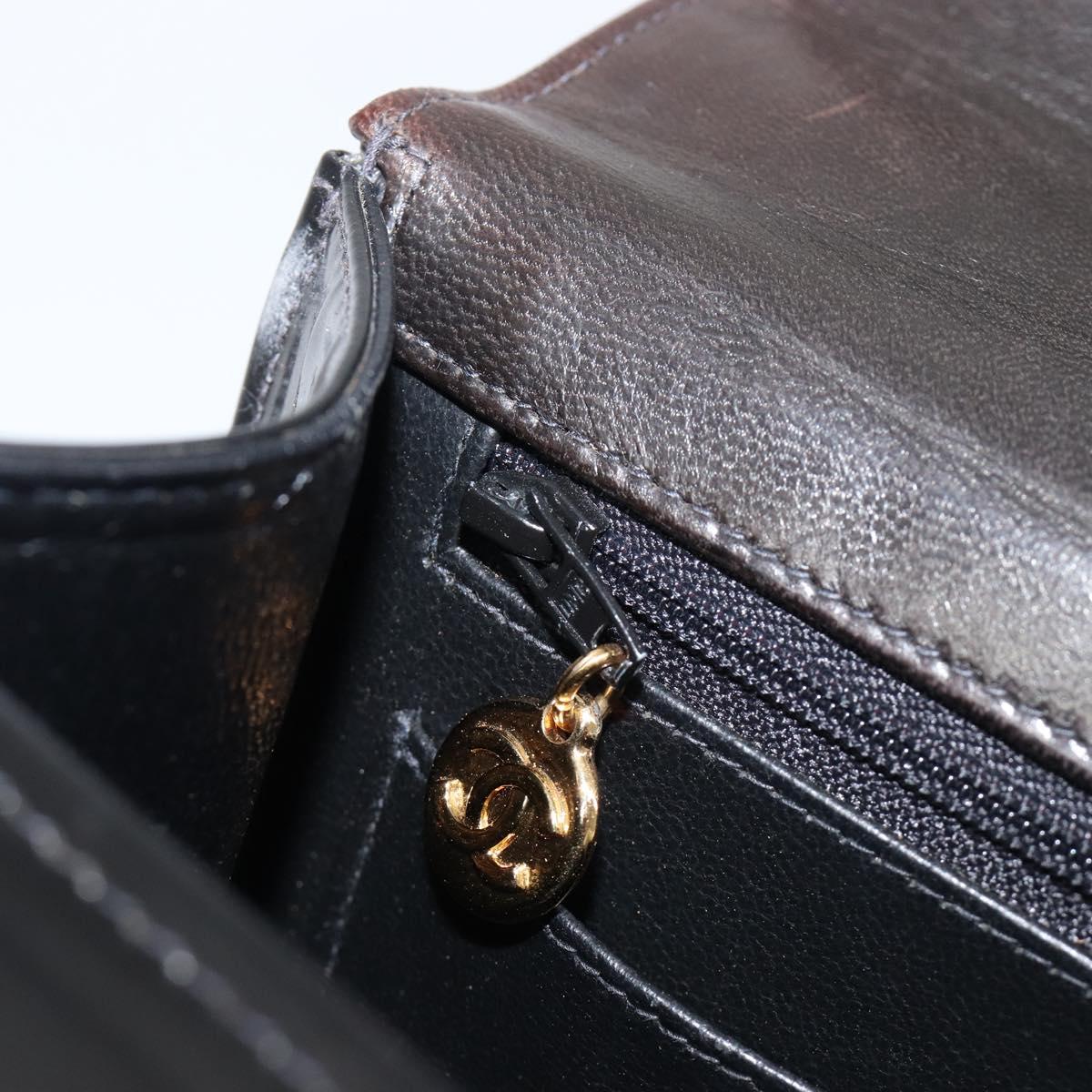 CHANEL Chain Hand Bag Patent leather Black Gold CC Auth 201914V