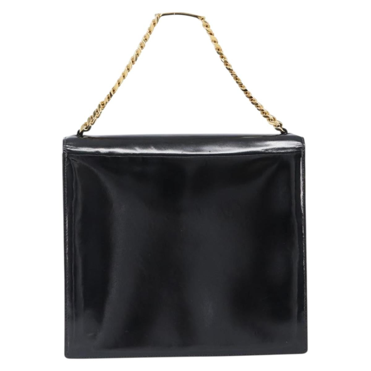CHANEL Chain Hand Bag Patent leather Black Gold CC Auth 201914V