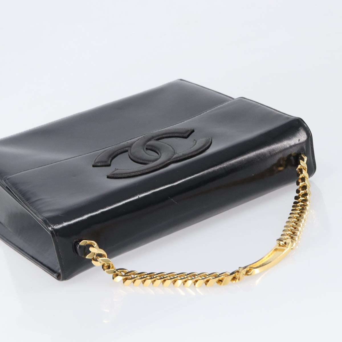 CHANEL Chain Hand Bag Patent leather Black Gold CC Auth 201914V