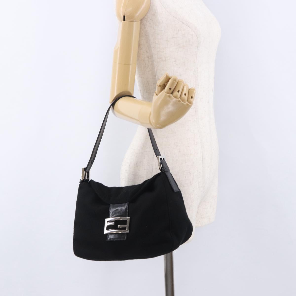 FENDI Mamma Baguette Shoulder Bag Wool Black Silver Auth 201915V