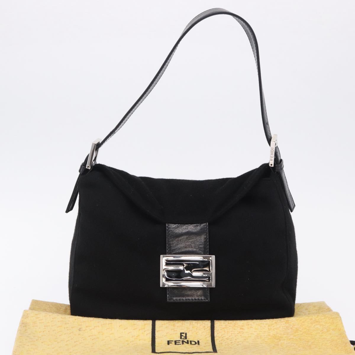 FENDI Mamma Baguette Shoulder Bag Wool Black Silver Auth 201915V