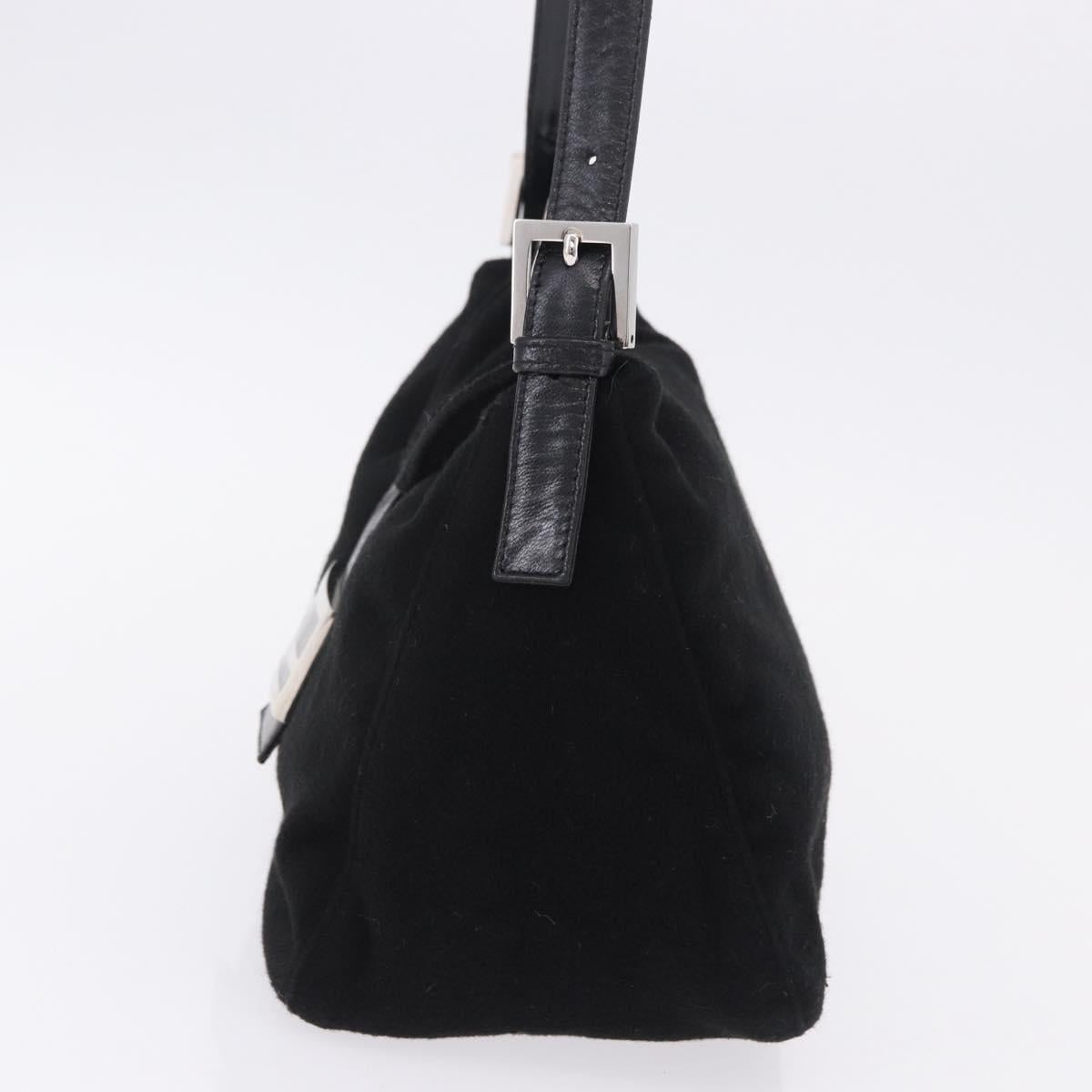 FENDI Mamma Baguette Shoulder Bag Wool Black Silver Auth 201915V