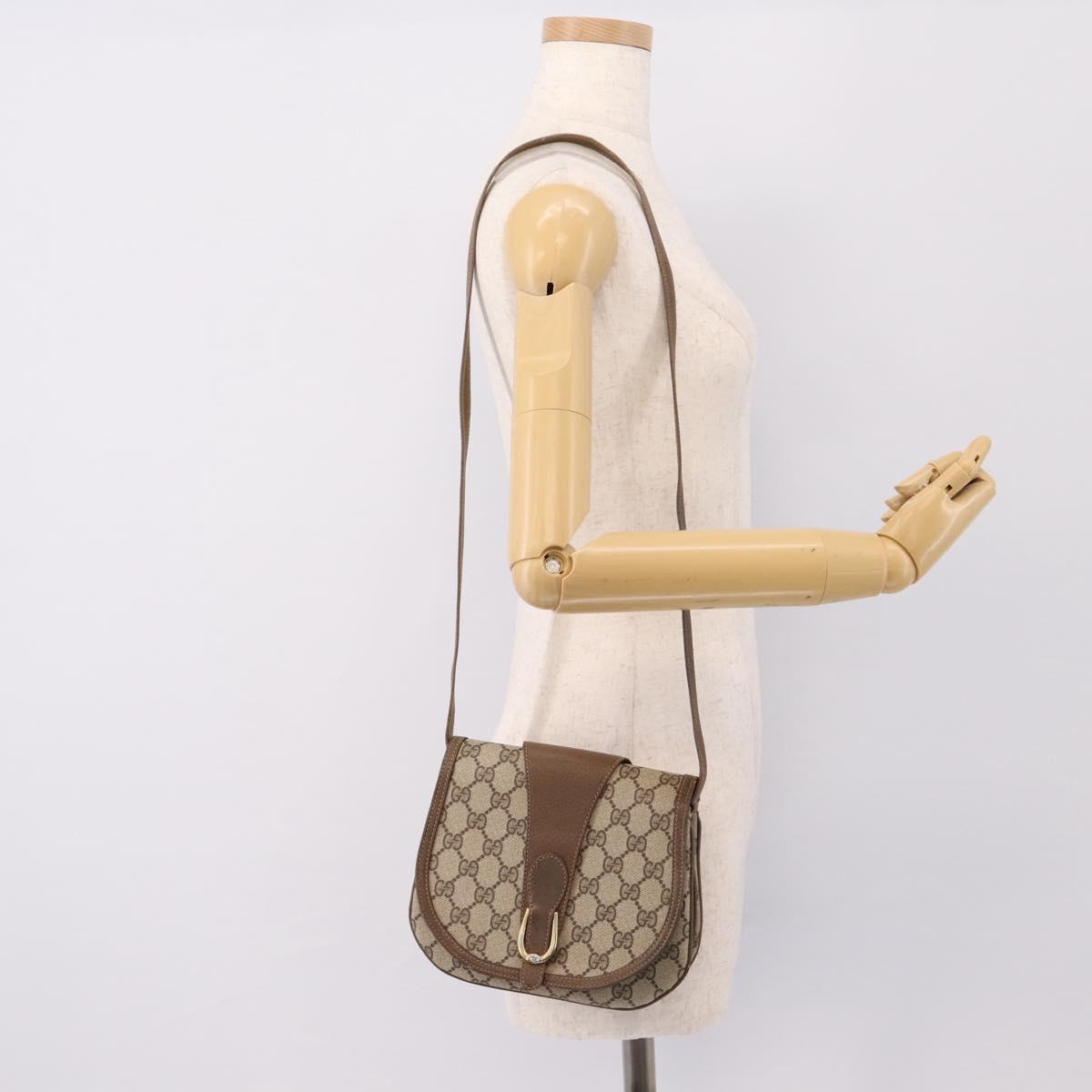 GUCCI GG Supreme Shoulder Bag PVC Leather Beige Gold Auth 201924