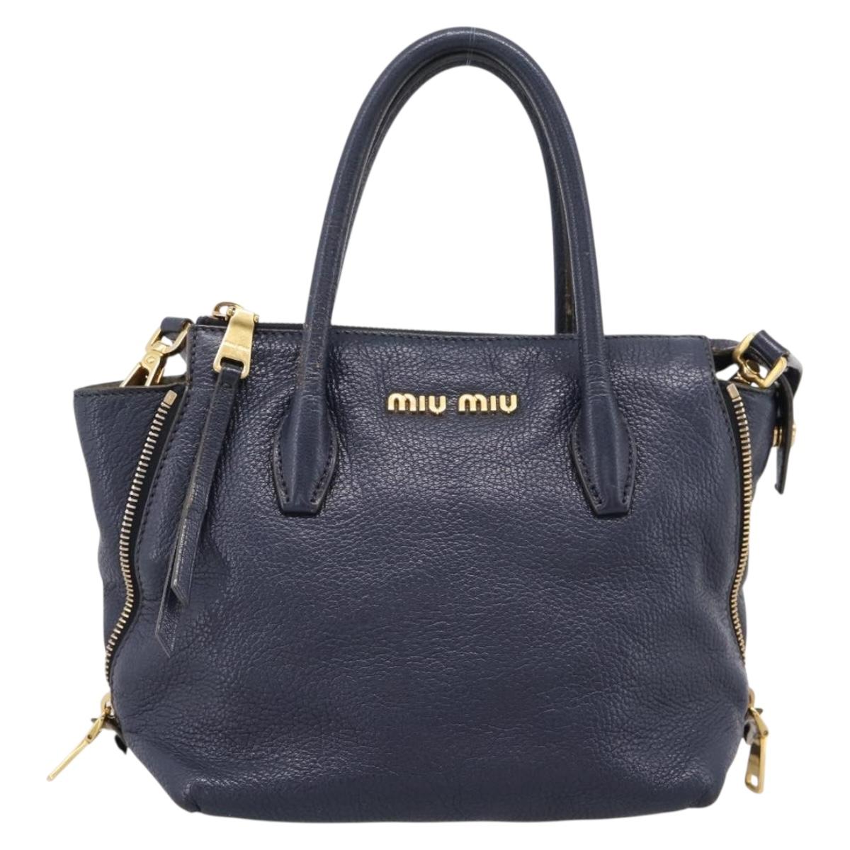 Miu Miu Hand Bag Leather 2way Navy Gold Auth 201925