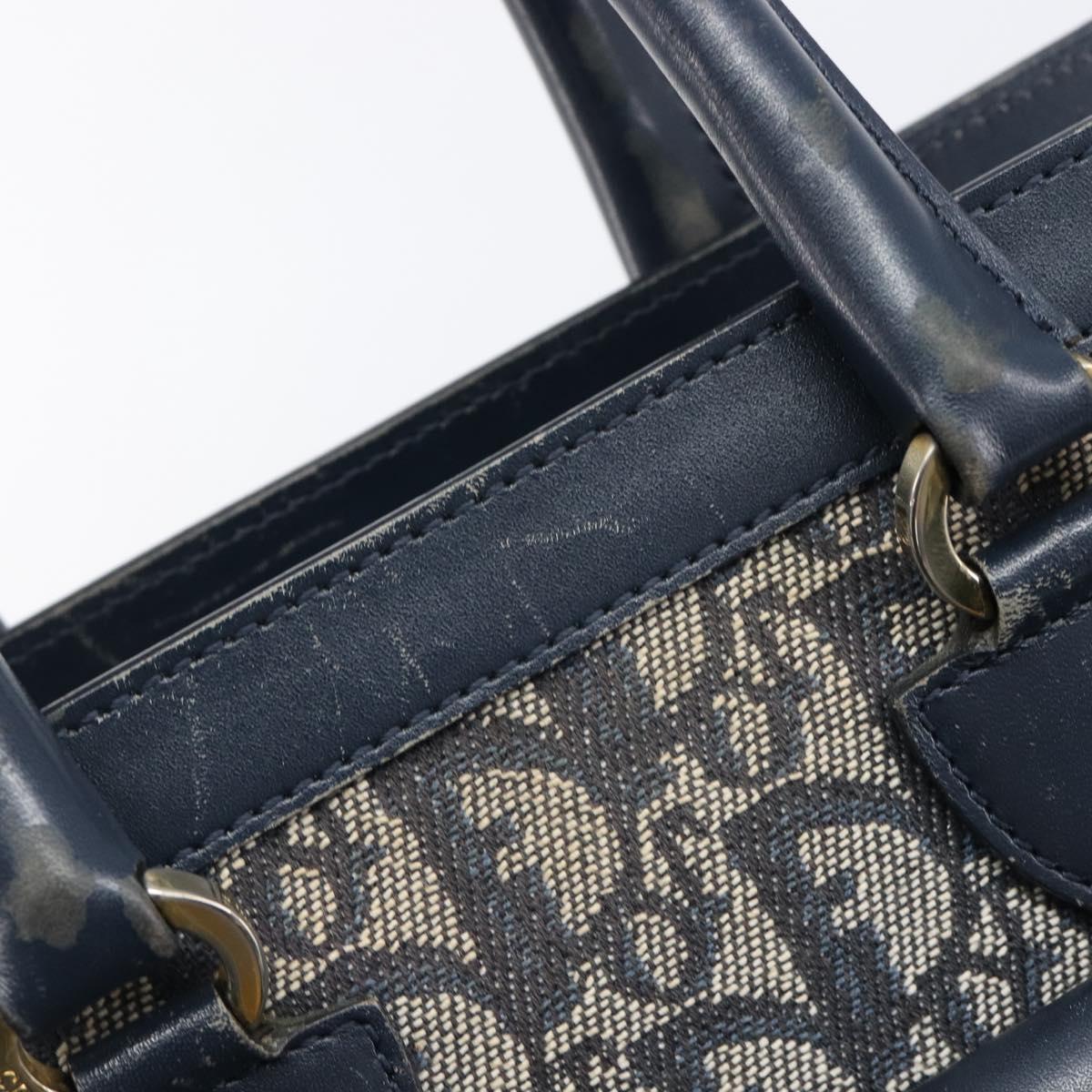 Christian Dior Trotter Canvas Hand Bag Navy Gold Auth 201927