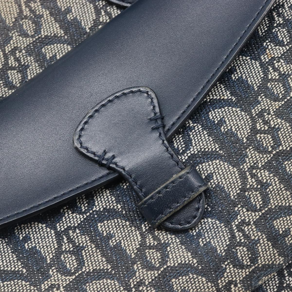 Christian Dior Trotter Canvas Hand Bag Navy Gold Auth 201927